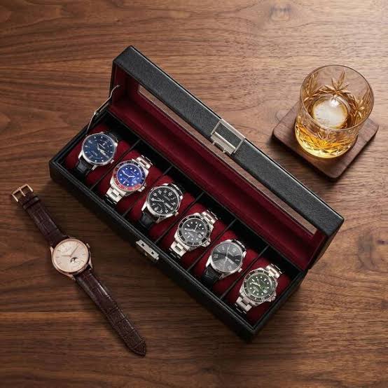 6 Slot Leather Watch Organizer Jewelry Storage Case with Lock
