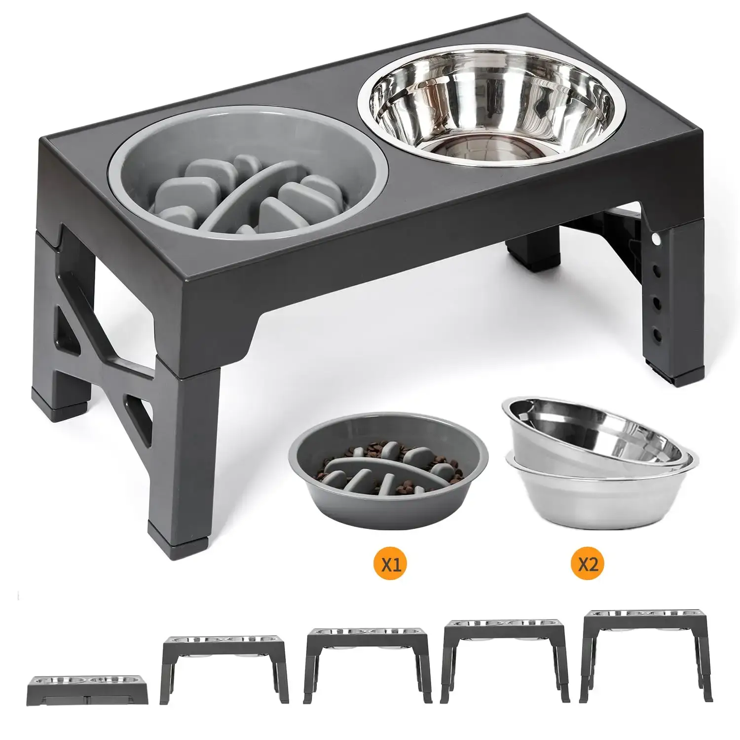 3-in-1 Adjustable Elevated Dog & Cat Bowl, Adjustable Height