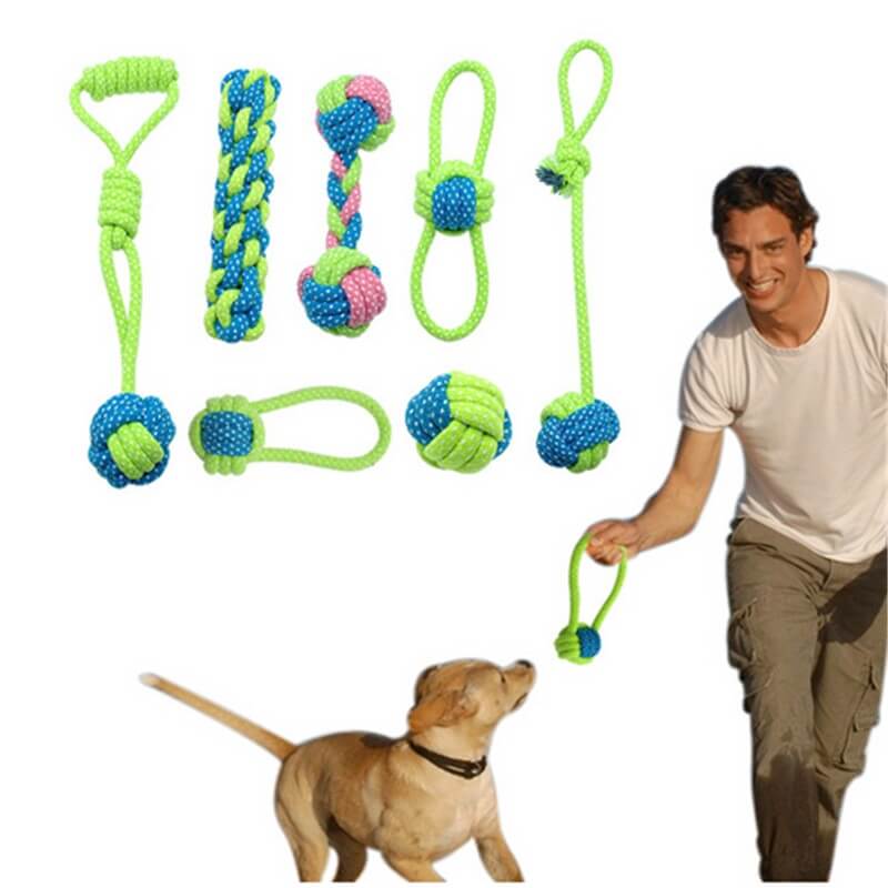 7 Toys Set Tough Rope Dog Toys For Playing, Training & Teeth Cleaning